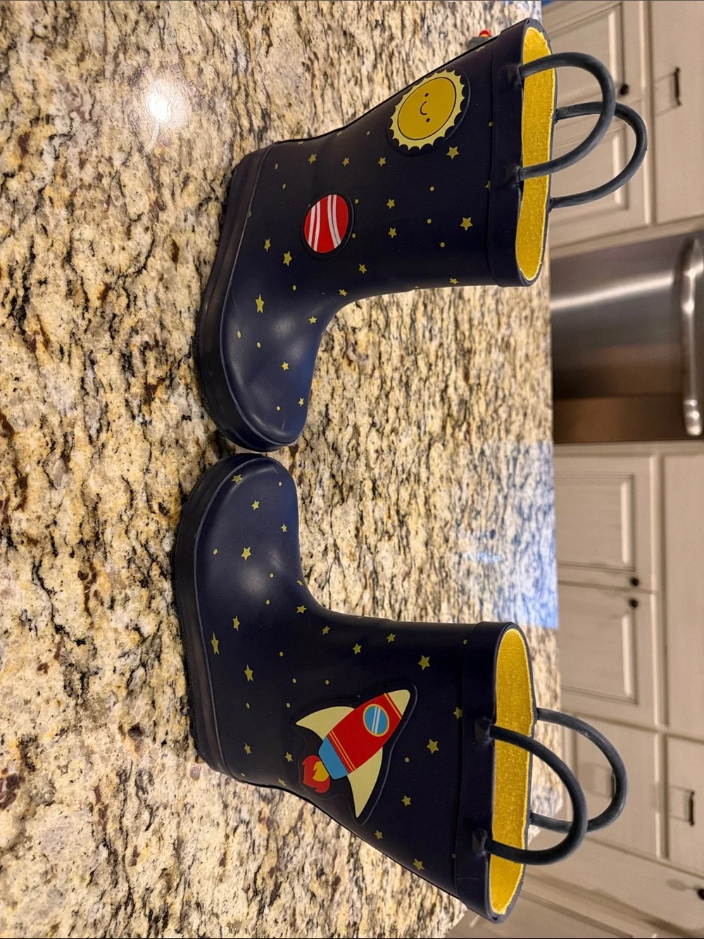 Cat & Jack Navy Rain Boots with Bright Yellow Lining